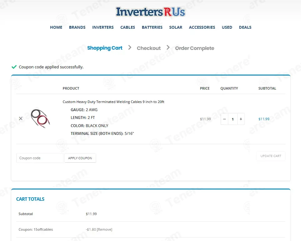 Inverters R Us coupon code: 15% off with 15OFFCABLES. Tested and valid as 1 month ago.