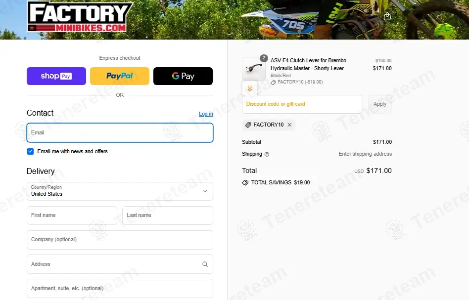 Factory Minibikes coupon code: 10% off with FACTORY10. Tested and valid as 8 months ago.