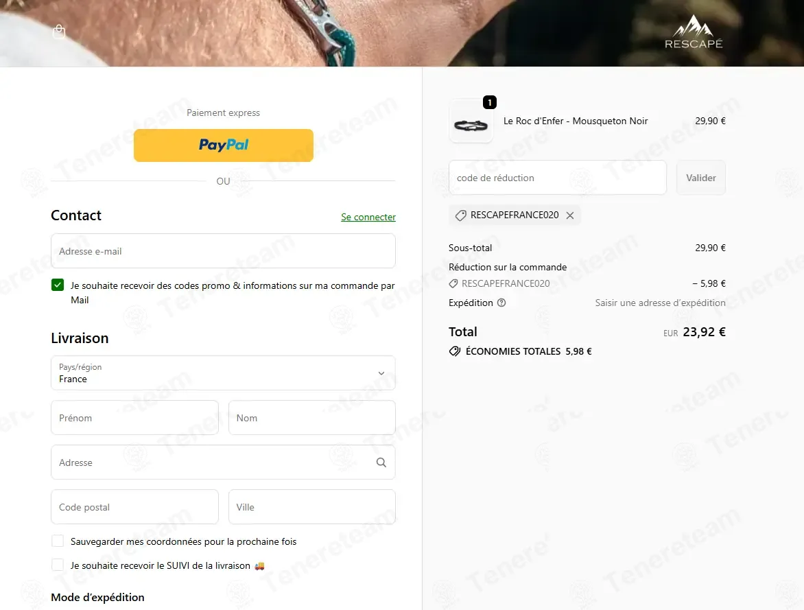 Rescape France coupon code: 20% off with RESCAPEFRANCE020. Tested and valid as 4 months ago.