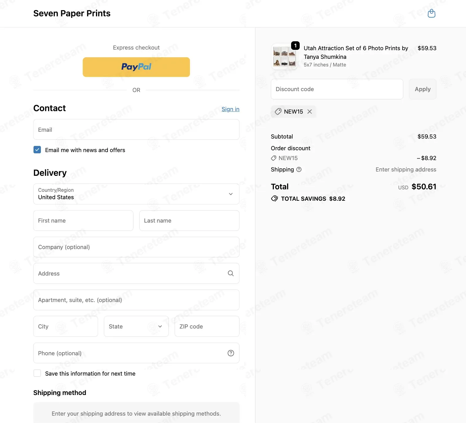 Seven Paper Prints coupon code: 15% off with NEW15. Tested and valid as 2 weeks ago.