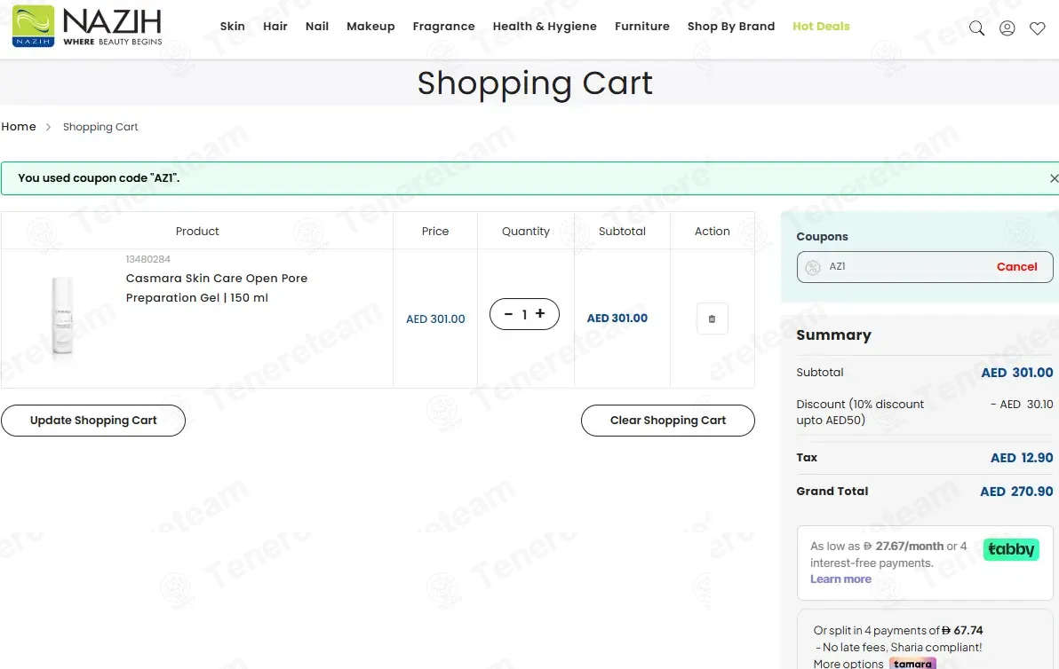 Nazih UAE coupon code: 10% off with AZ1. Tested and valid as 5 months ago.
