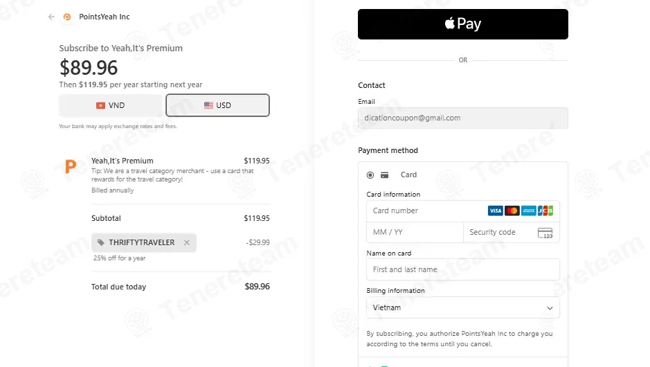 PointsYeah apply coupon code