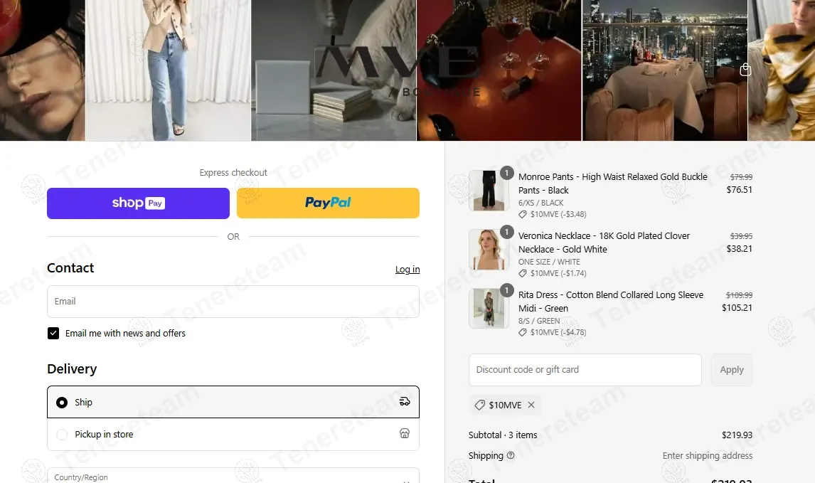 MVE BOUTIQUE coupon code: $10 off with $10MVE. Tested and valid as 1 year ago.