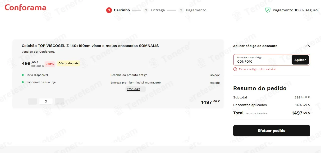 Conforama PT coupon code: €10 off with CONFO10. Tested and valid as 1 day ago.