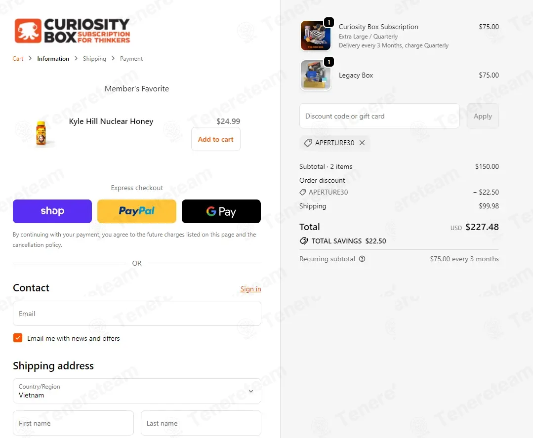 Curiosity Box coupon code verified as working at checkout