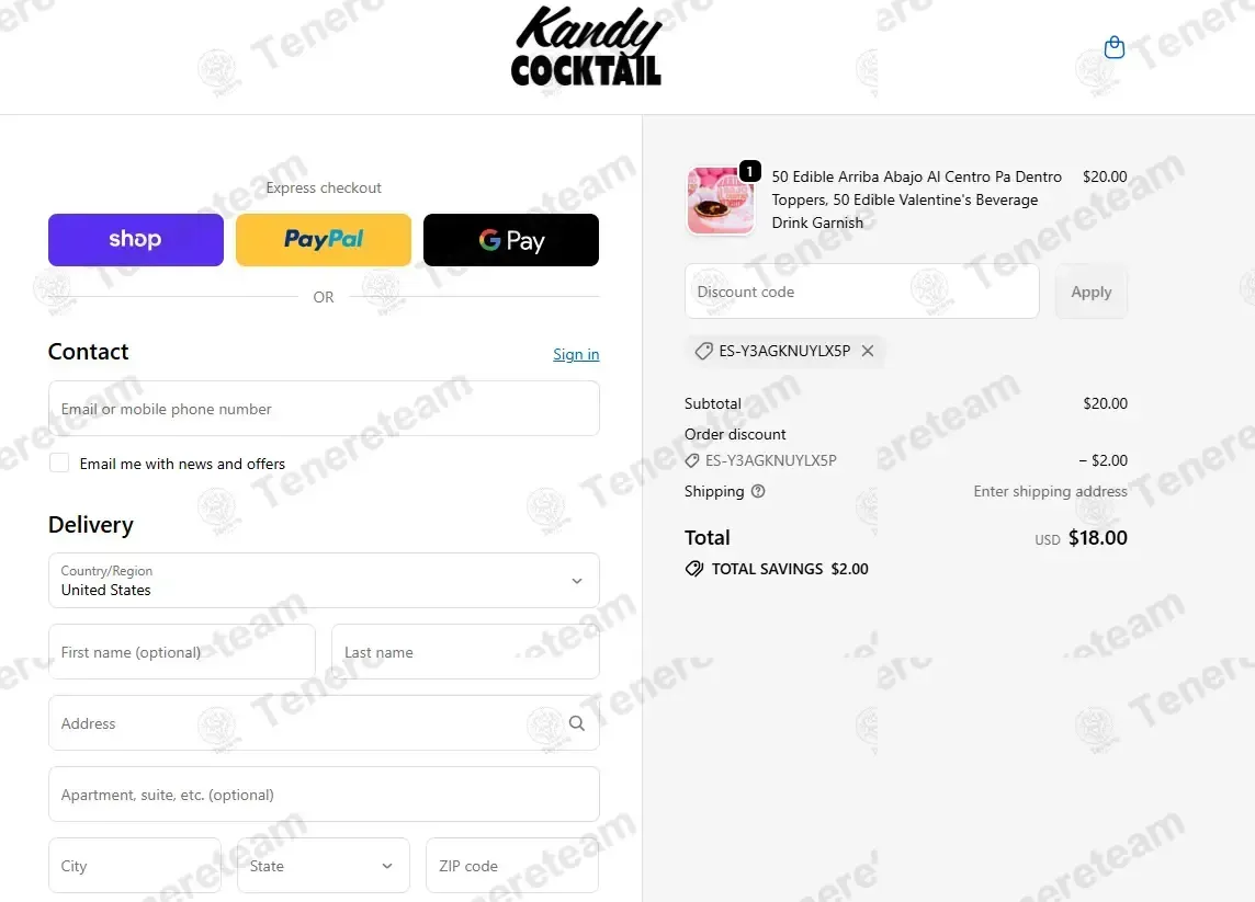 Kandy Cocktail coupon code: 10% off with ES-Y3AGKNUYLX5P. Tested and valid as 4 weeks ago.