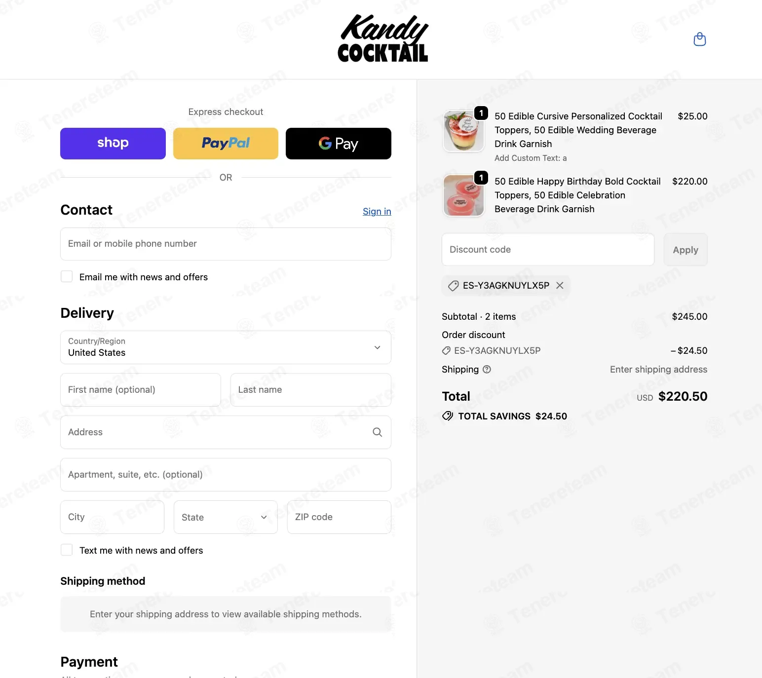 Kandy Cocktail coupon code: 10% off with ES-Y3AGKNUYLX5P. Tested and valid as 4 weeks ago.