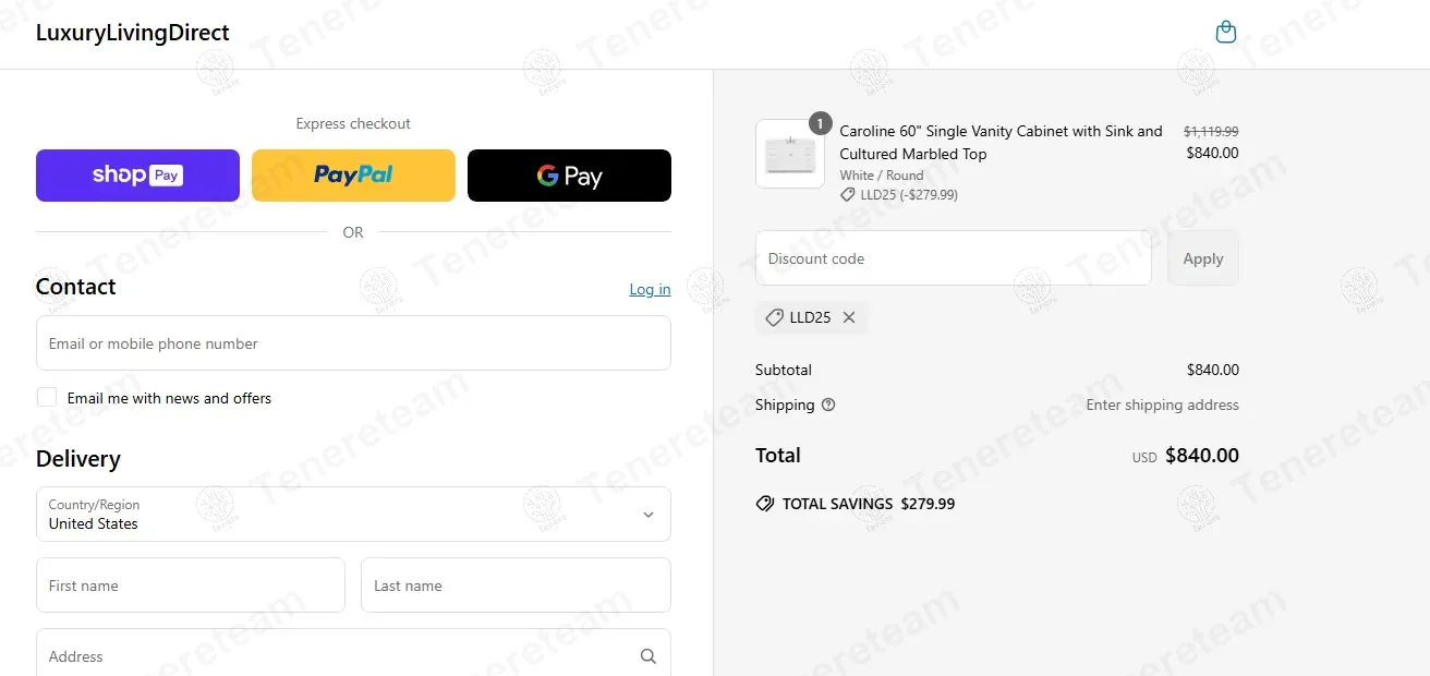 Luxury Living Direct coupon code: 25% off with LLD25. Tested and valid as 1 year ago.