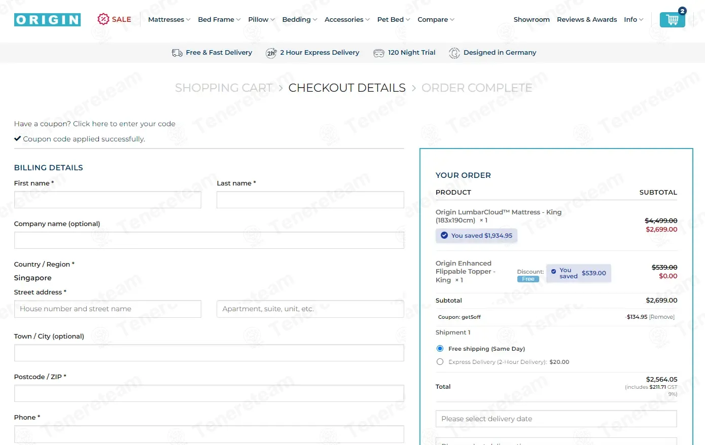 Origin Mattress Singapore coupon code: 5% off with GET5OFF. Tested and valid as 3 weeks ago.
