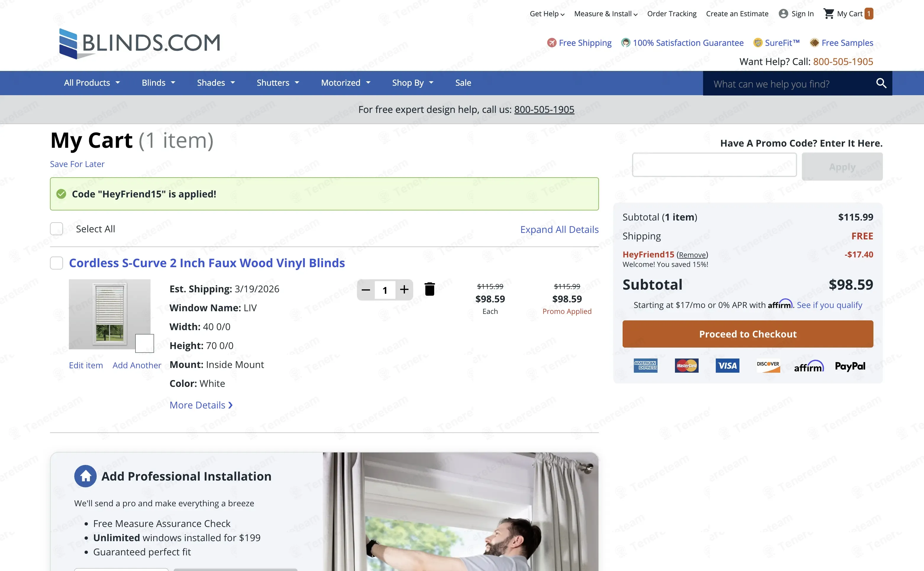 Blinds.com coupon code: 15% off with HeyFriend15. Tested and valid as 1 month ago.