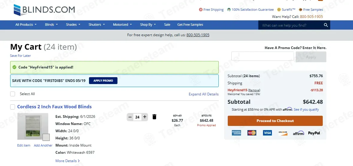 Blinds.com coupon code: 15% off with HeyFriend15. Tested and valid as 1 month ago.