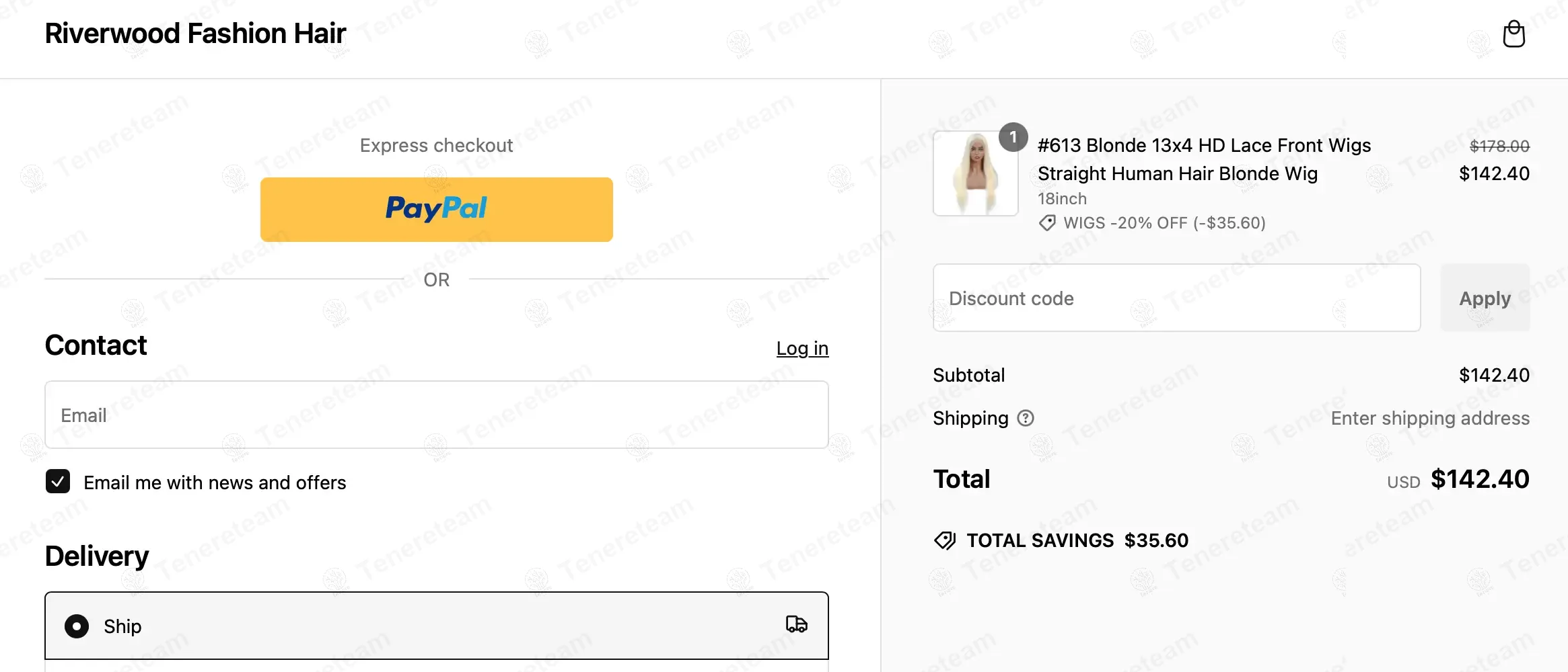 Riverwood Fashion coupon code: 20% off with WIGS -20% OFF. Tested and valid as 1 year ago.