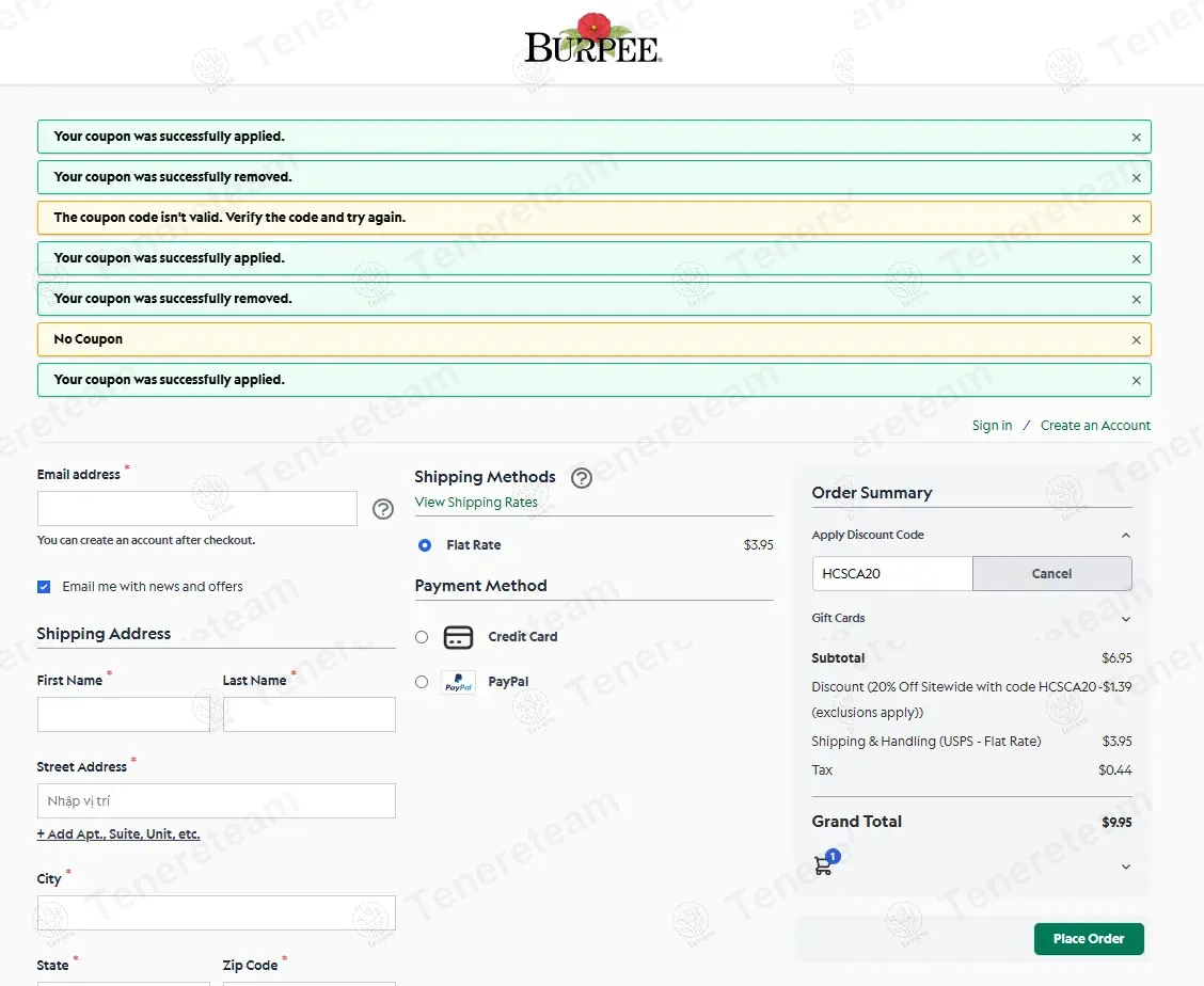 Burpee Gardening coupon code: 20% off with HCSCA20. Tested and valid as 10 months ago.