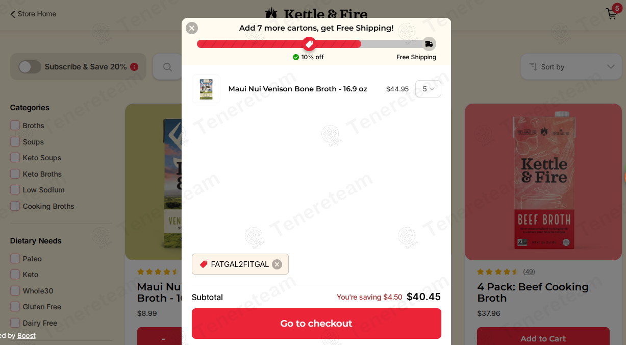 Kettle & Fire coupon code: 10% off with FATGAL2FITGAL. Tested and valid as 1 year ago.