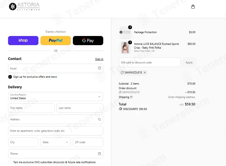 Astoria Activewear coupon code verified as working at checkout