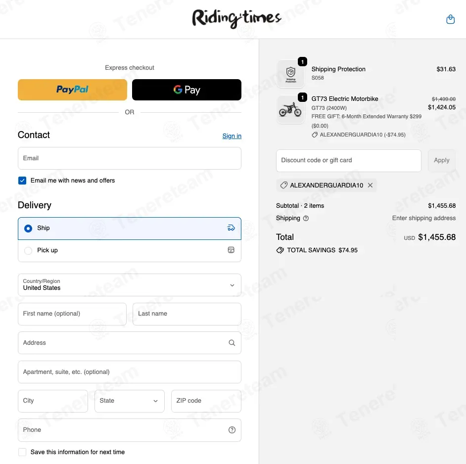 Rider T coupon code: 5% off with ALEXANDERGUARDIA10. Tested and valid as 1 month ago.