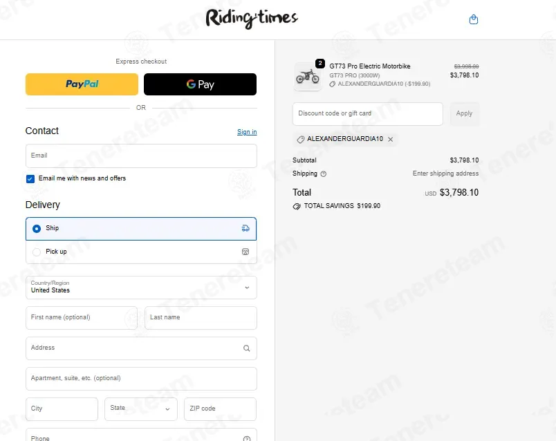 Rider T coupon code: 5% off with ALEXANDERGUARDIA10. Tested and valid as 1 month ago.