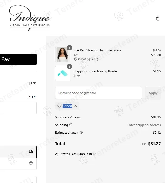 Indique Hair coupon code: 20% off with PSP20. Tested and valid as 1 year ago.