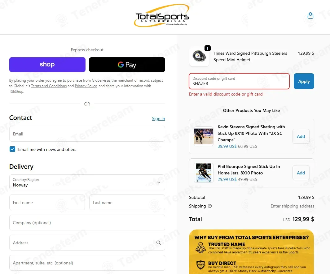 Total Sports Enterprises coupon code: 20% off with SHAZER. Tested and valid as 1 month ago.