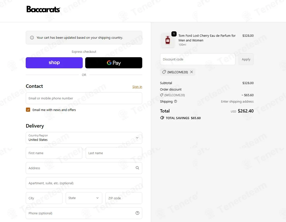 Baccarat AU coupon code: 20% off with {WELCOME20}. Tested and valid as 8 months ago.