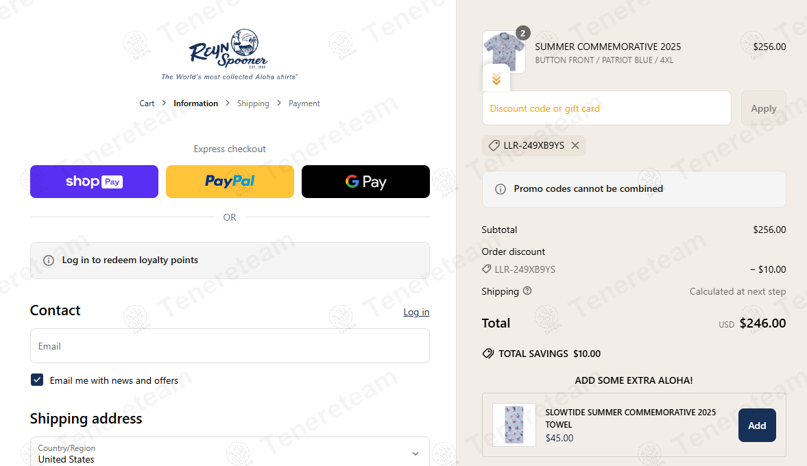 Reyn Spooner coupon code: $10 off with LLR-249XB9YS. Tested and valid as 1 year ago.