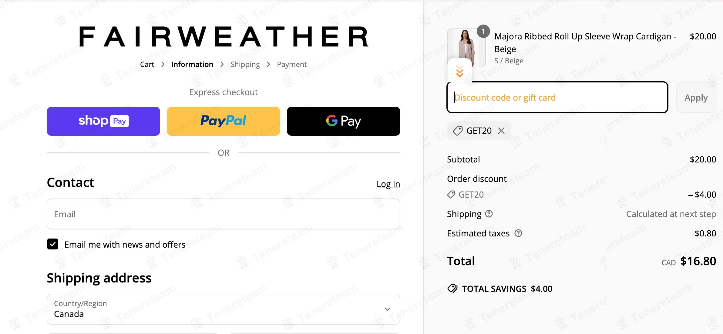 Fairweather Clothing coupon code: 20% off with GET20. Tested and valid as 7 months ago.