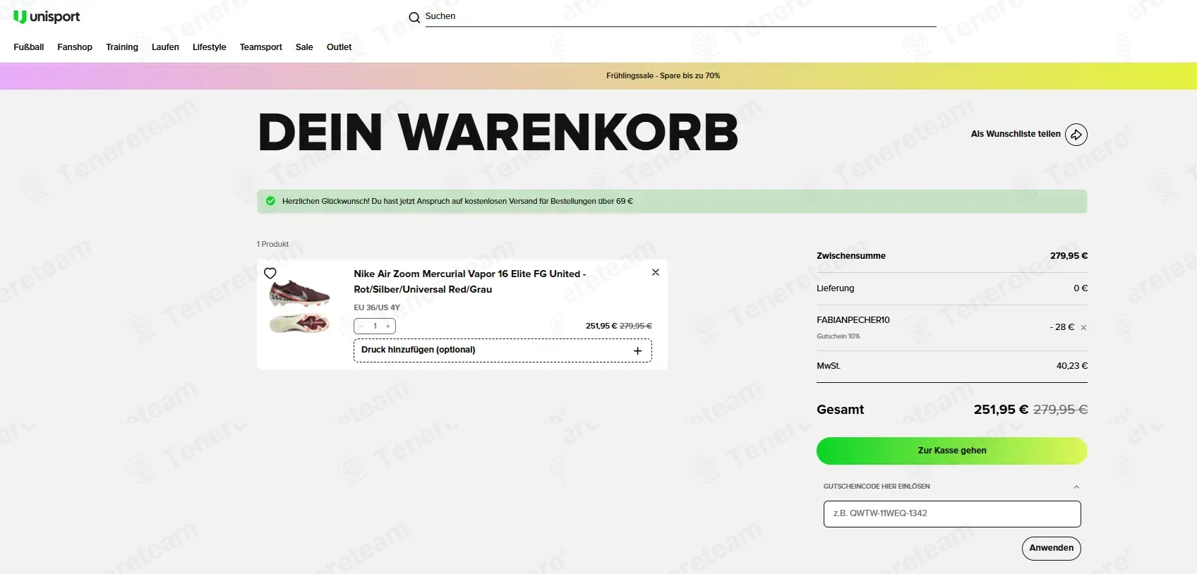 Unisport Store DE coupon code: 10% off with FABIANPECHER10. Tested and valid as 2 months ago.