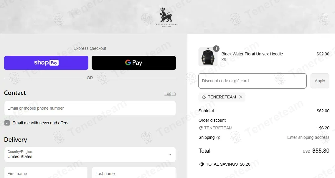 Tesori Collezioni coupon code: 10% off with TENERETEAM. Tested and valid as 1 year ago.
