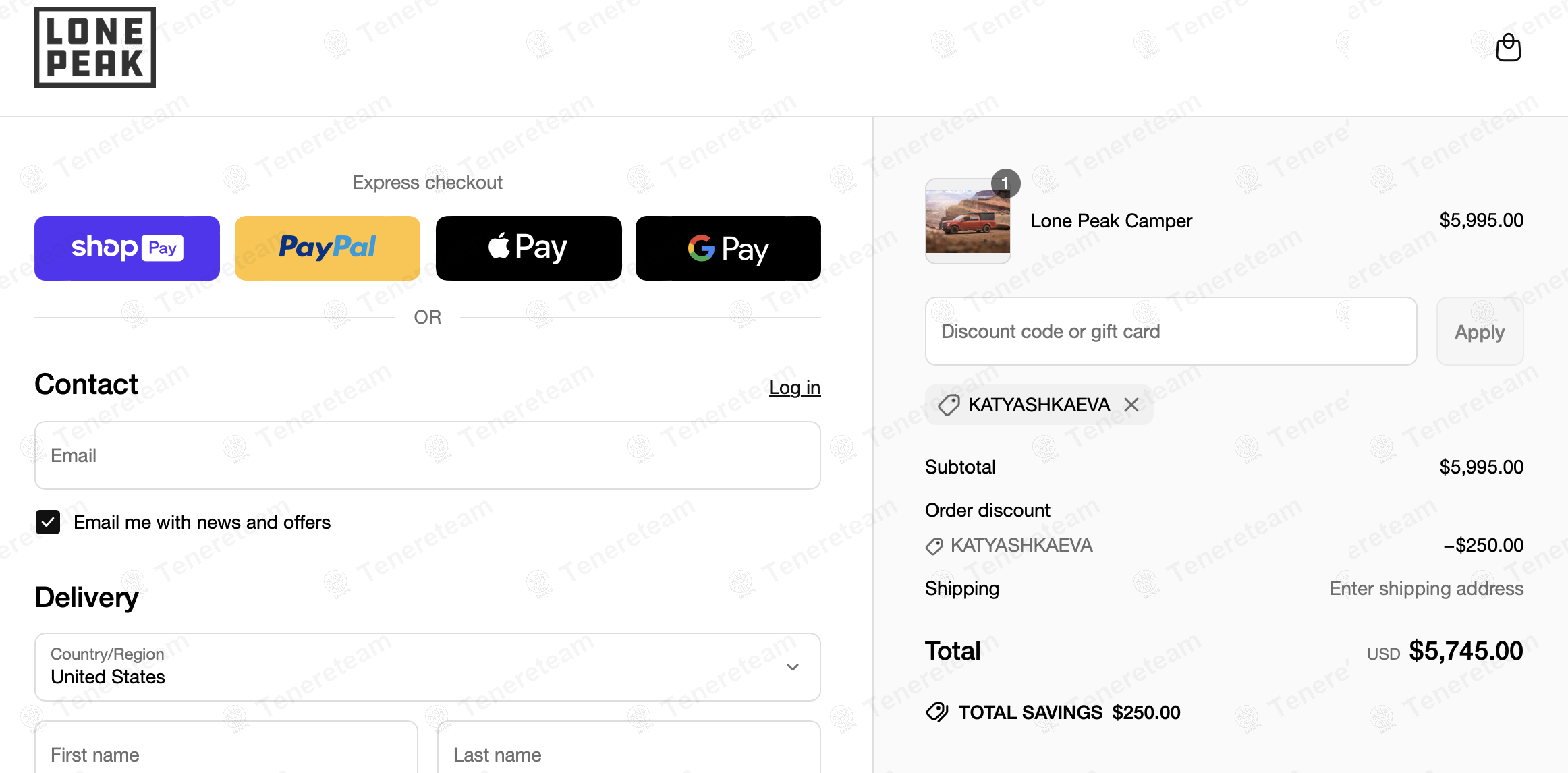 Lone Peak Overland coupon code: $250 off with KATYASHKAEVA. Tested and valid as 1 year ago.