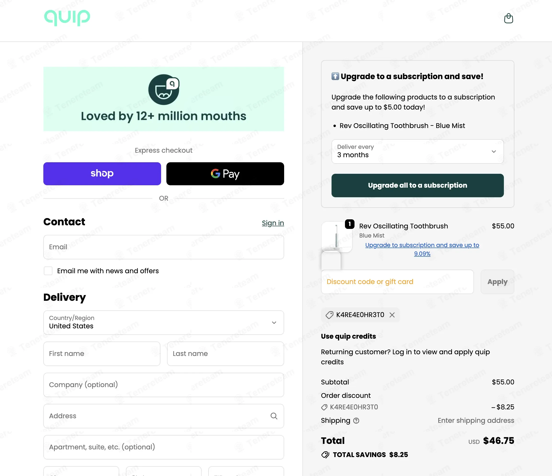 QUIP coupon code: 15% off with K4RE4E0HR3T0. Tested and valid as 1 month ago.