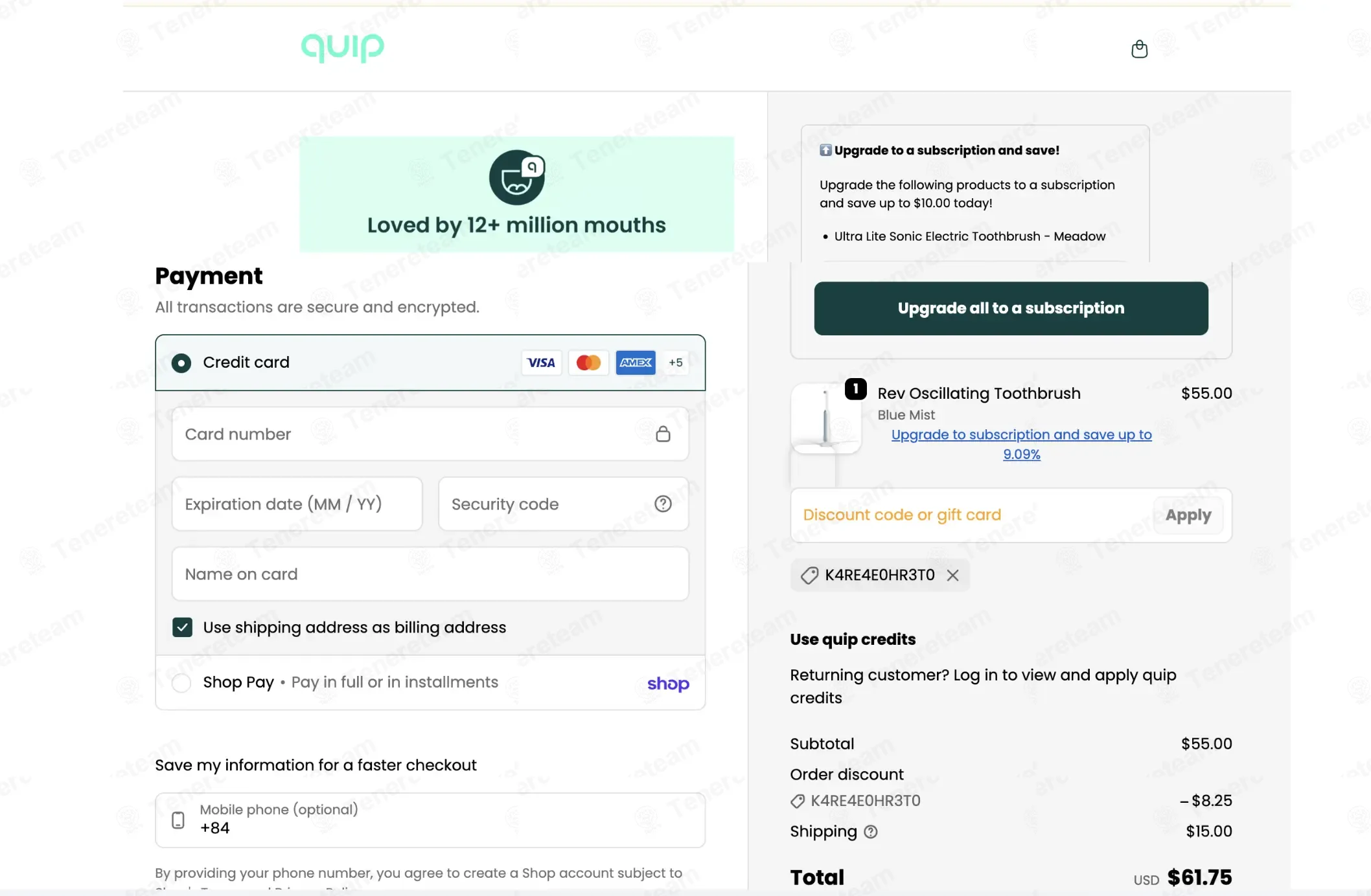 QUIP coupon code: 15% off with K4RE4E0HR3T0. Tested and valid as 1 month ago.