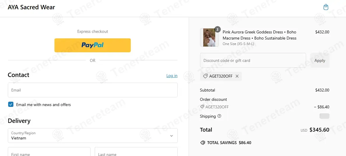 AYA Sacred Wear coupon code: 20% off with AGET320OFF. Tested and valid as 1 year ago.