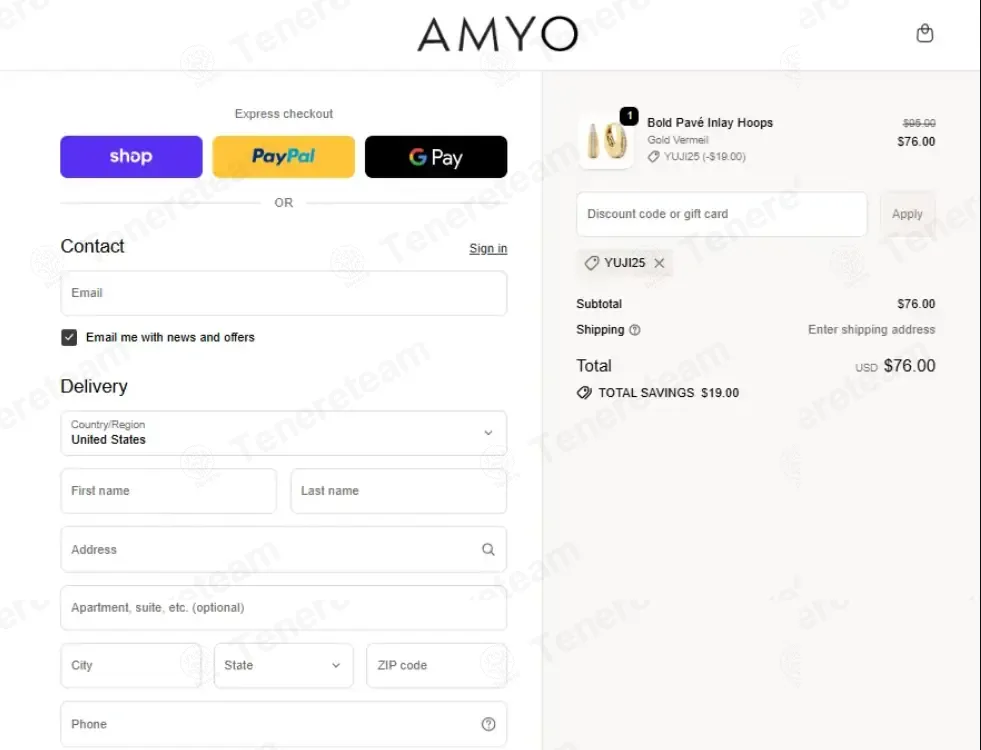 AMYO Jewelry coupon code: 25% off with YUJI25. Tested and valid as 8 months ago.