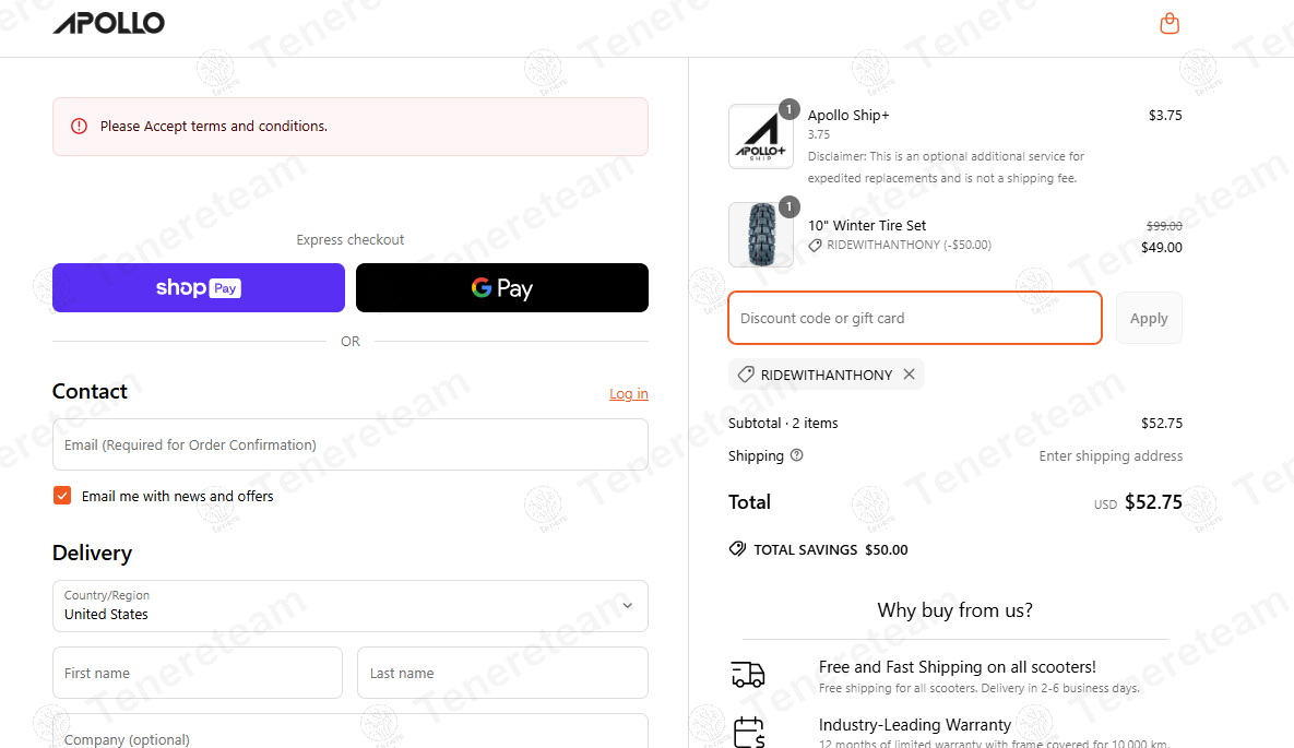Apollo Scooters coupon code: $50 off with RIDEWITHANTHONY. Tested and valid as 1 year ago.