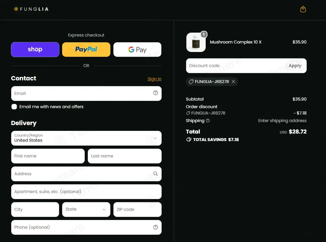 Funglia apply coupon code