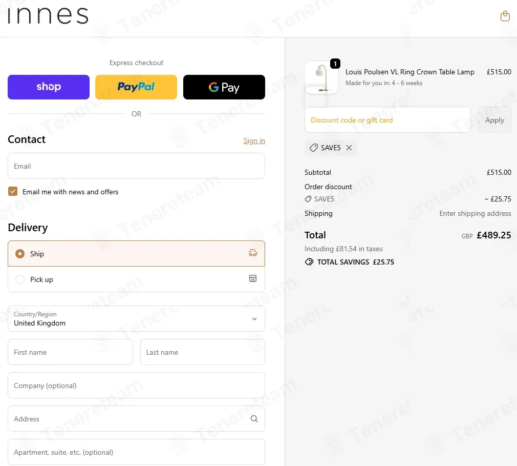 Innes coupon code verified as working at checkout