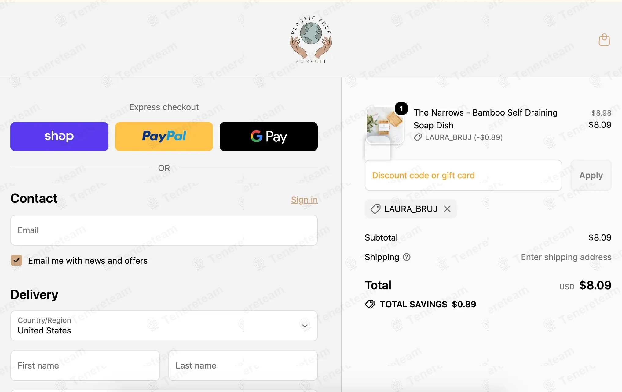 Plastic Free Pursuit coupon code: 10% off with LAURA_BRUJ. Tested and valid as 8 months ago.