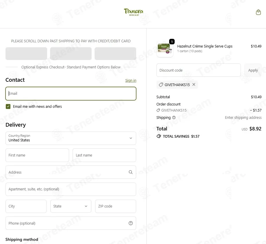 Panera Coffee coupon code: 15% off with GIVETHANKS15. Tested and valid as 6 months ago.