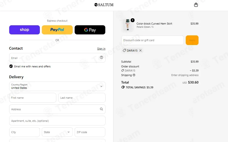 Saltum Sports coupon code: 15% off with DARIA15. Tested and valid as 2 weeks ago.