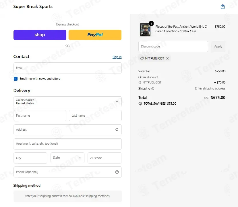Super Break Sports coupon code: 10% off with NFTPUBLICIST. Tested and valid as 2 weeks ago.