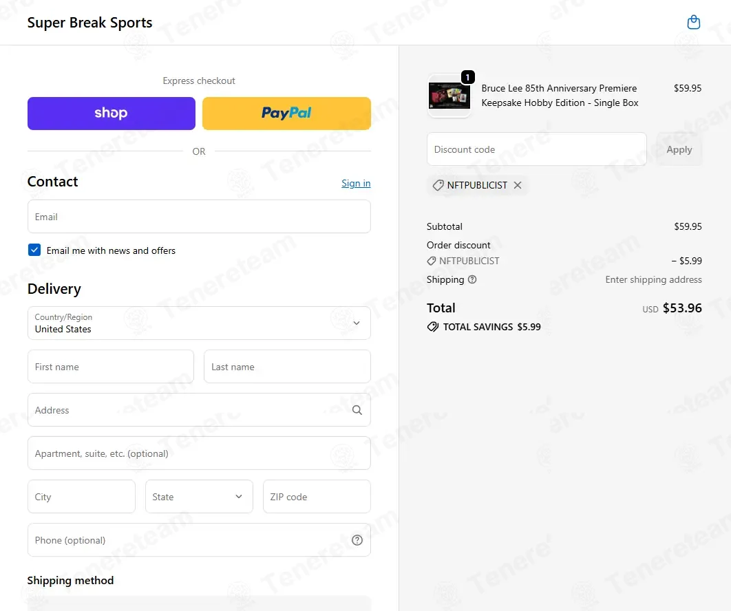 Super Break Sports coupon code: 10% off with NFTPUBLICIST. Tested and valid as 2 weeks ago.