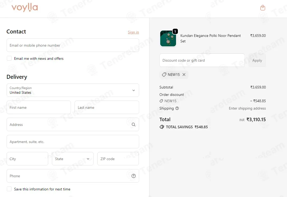 Voylla coupon code: 15% off with NEW15. Tested and valid as 8 months ago.