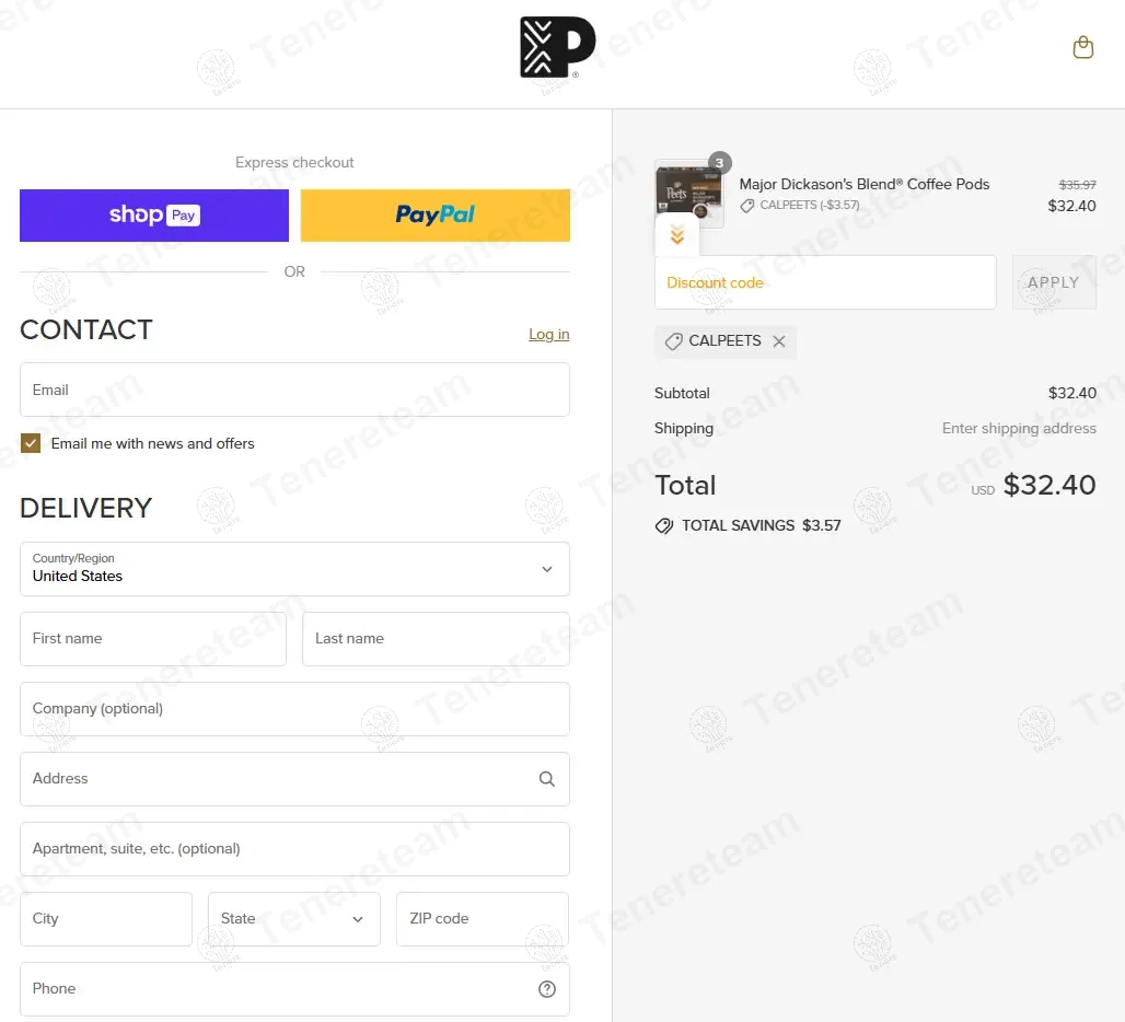 Peet's Coffee & Tea coupon code: 10% off with CALPEETS. Tested and valid as 1 year ago.