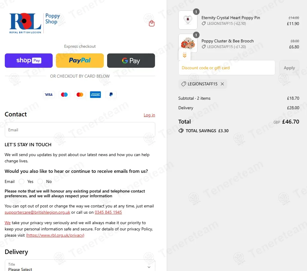 The Poppy Shop coupon code: 15% off with LEGIONSTAFF15. Tested and valid as 7 months ago.