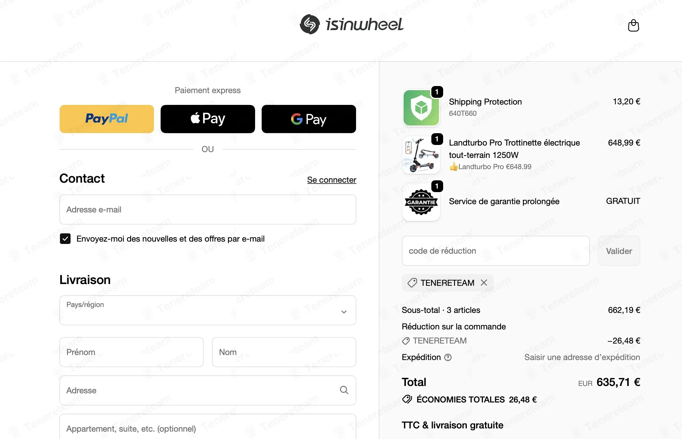 isinwheel FR coupon code: 4% off with TENERETEAM. Tested and valid as 2 weeks ago.