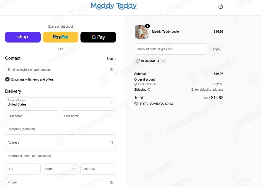 Meddy Teddy coupon code: 12% off with BEARMASTE. Tested and valid as 3 weeks ago.