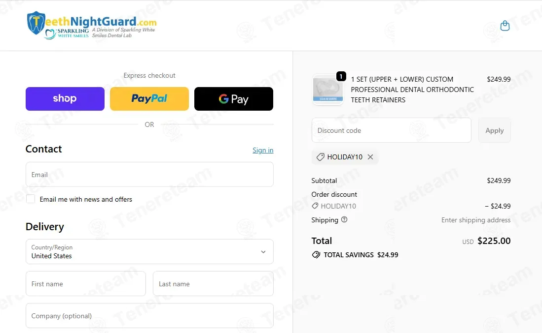 Teeth Night Guard coupon code: 10% off with HOLIDAY10. Tested and valid as 1 month ago.