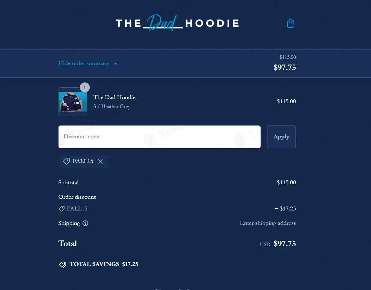 The Dad Hoodie coupon code: 15% off with FALL15. Tested and valid as 1 year ago.
