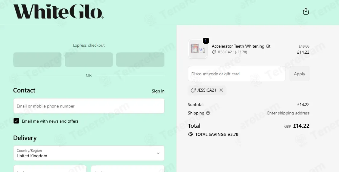 White Glo coupon code: 21% off with JESSICA21. Tested and valid as 1 week ago.