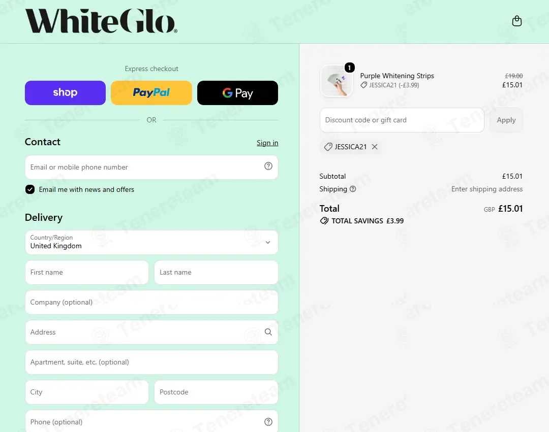 White Glo coupon code: 21% off with JESSICA21. Tested and valid as 1 week ago.